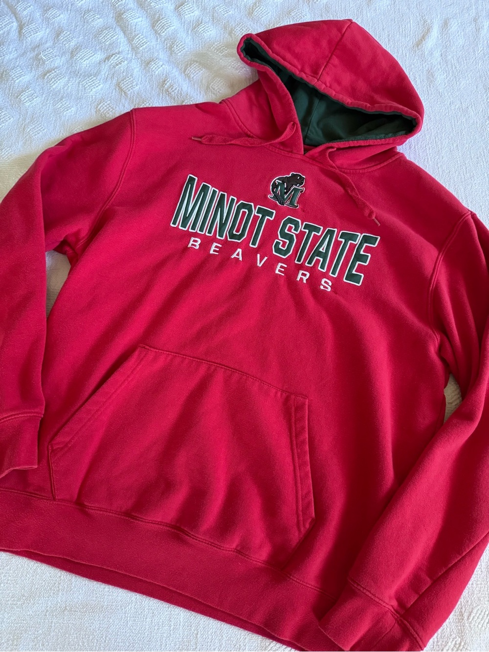 Minot State University Adult Pullover Hoodie Beavers Logo, Red, XL
